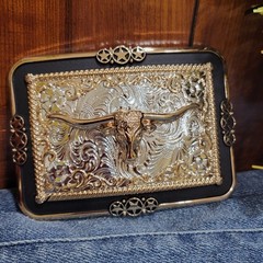 Longhor Western Belt Buckle Rose Tone And Silver Rare Piece With Details Cowboy