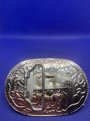 Silver And Gold Toned Longhorn Steer Cattle Belt Buckle Cowboy Cowgirl