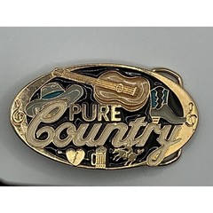 Pure Country Belt Buckle Gold Tone Enamel Guitar Cowboy Hat Made in USA 0320