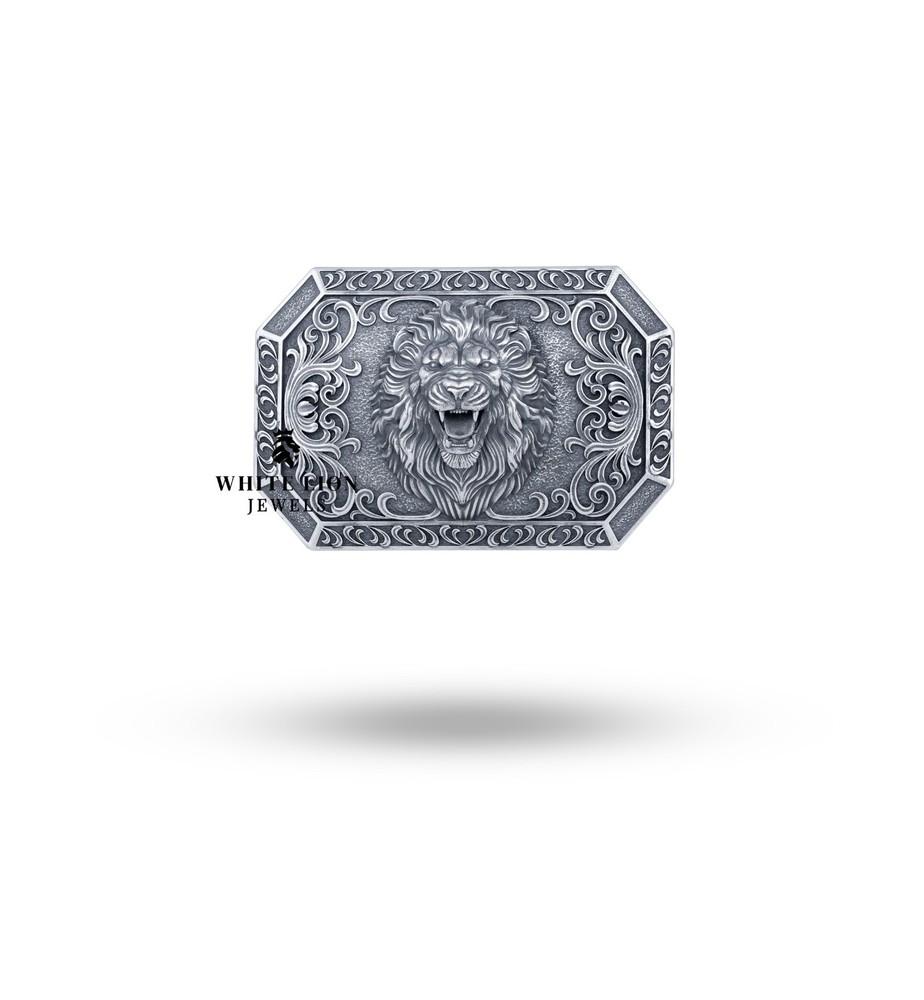 3D Roaring Lion Jungle King Animal Belt Buckle 925 Sterling Silver Accessory
