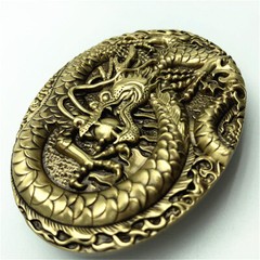 Chinese Dragon Solid Brass Mens Belt Buckle Western Cowboy Vintage Antique