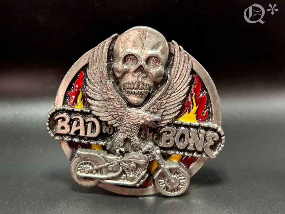 1990s Siskiyou Belt Buckle Bad To The Bone Skull Motorcycle Eagle