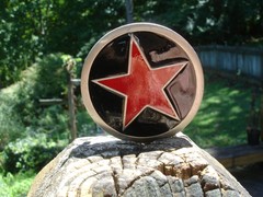 BIG RED Texas Lone STAR pewter BELT BUCKLE law enforcement badge sheriff emblem