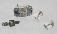 Belt, Tie Tack & Cuff Links Set Elephant Siam Sterling