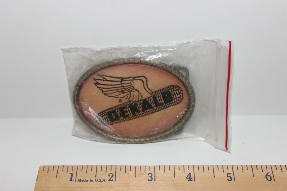 Dekalb Leather and Brass Belt Buckle – Spec-Cast – Flying Corn