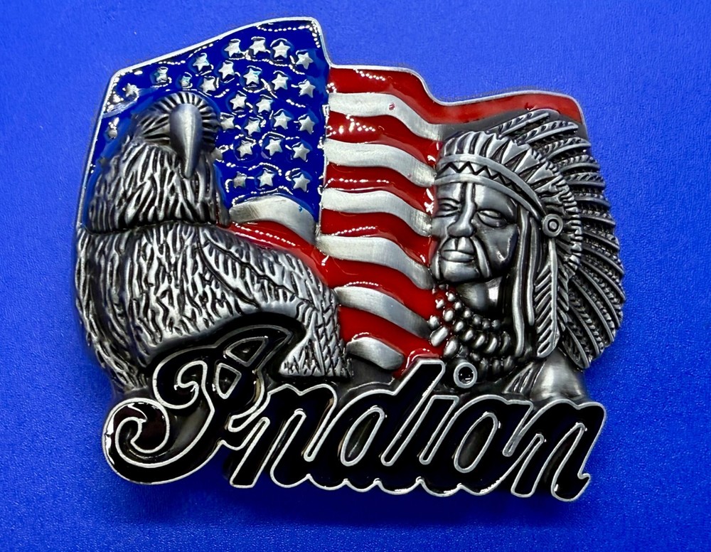 Native American Indian Commemorative Cutout New Belt Buckle – Eagle & USA Flag