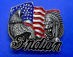 Native American Indian Commemorative Cutout New Belt Buckle – Eagle & USA Flag