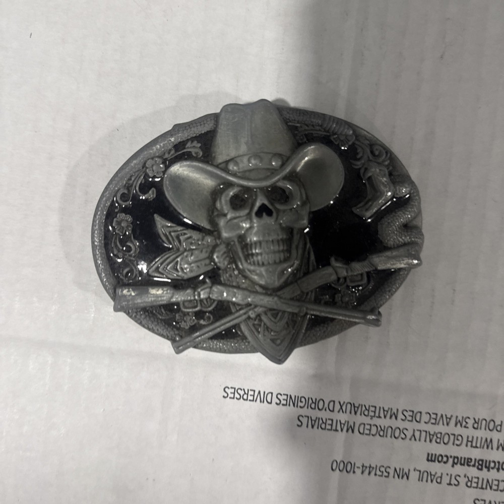 Vintage Style Rodeo Skull Cowboy Black Enamel Belt Buckle