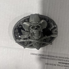 Vintage Style Rodeo Skull Cowboy Black Enamel Belt Buckle
