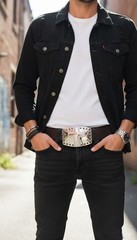 Men Buckle Silver Metal Texas Cross Cowboy Western Bling Fashion Style Bis Size