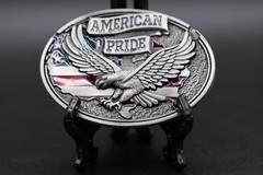 American Pride Belt Buckle Soaring Eagle US Flag Red White Blue Enamel Oval