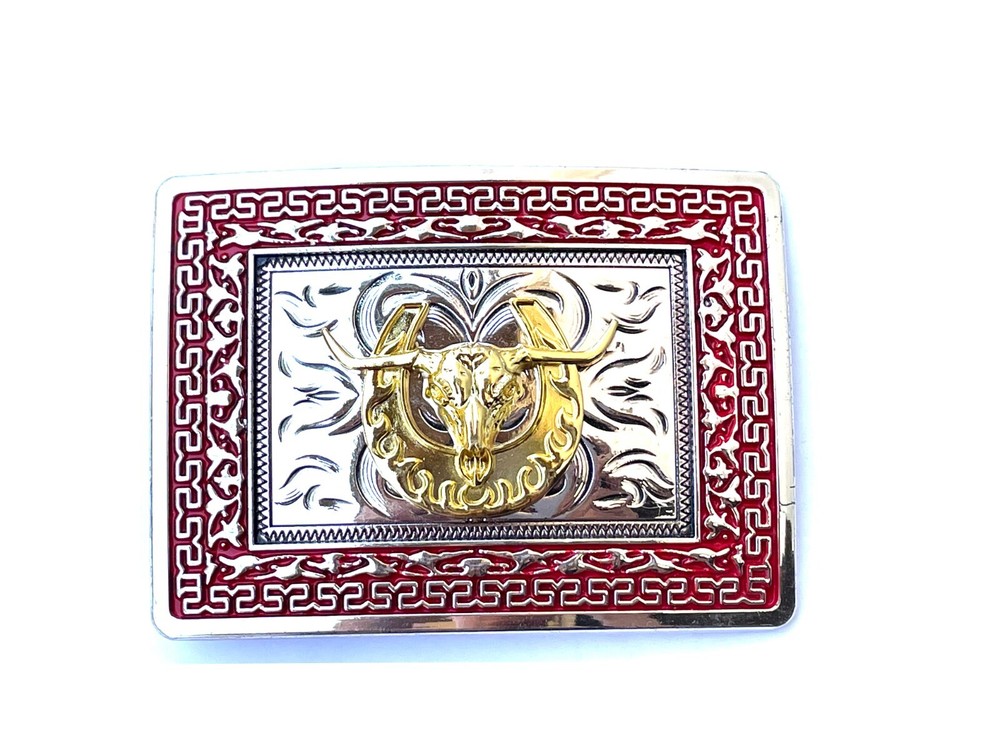 Western Buckle Gold Silver Red Longhorn Bull Cowboy Fit 2 » Hebillas Vaqueras