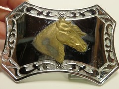 WESTERN HORSE HEAD BELT BUCKLE chrome brass horse BF9B0219