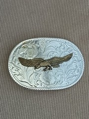 Western Silver Tone Oval Metal 3D Western Flying Eagle Belt Buckle