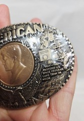 Rainy Mountain An American JFK Bronze Medal Solid Brass Belt Buckle COA Box NOS