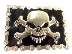Skull & Cross Bones Enameled Belt Buckle Biker Metal 3&Prime;x2&Prime; Rectangle