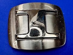 Custom Initial Block Letter Large I Silver Tone Outlined Reflective Belt Buckle