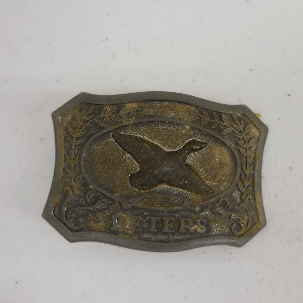 Peters Cartridge Duck Hunt Hunting Hunter Ammo Ammunition Gift Vtg Belt Buckle
