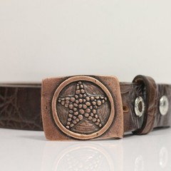 Rectangular Belt Buckle With Star Antique Copper Western Retro Metal