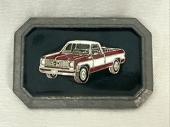 Vintage Enameled Red & White 70&rsquo;s GMC Pick Up Truck Belt Buckle FREE SHIPPING