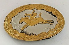 German Silver Rodeo Cowboy Bucking Bronco Horse Belt Buckle Vintage RARE HTF EUC