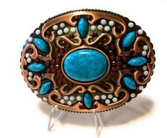 ✖ HQ NATIVE AMERICAN copper turquoise Cowboy Rodeo Style Belt Buckle Heritage US