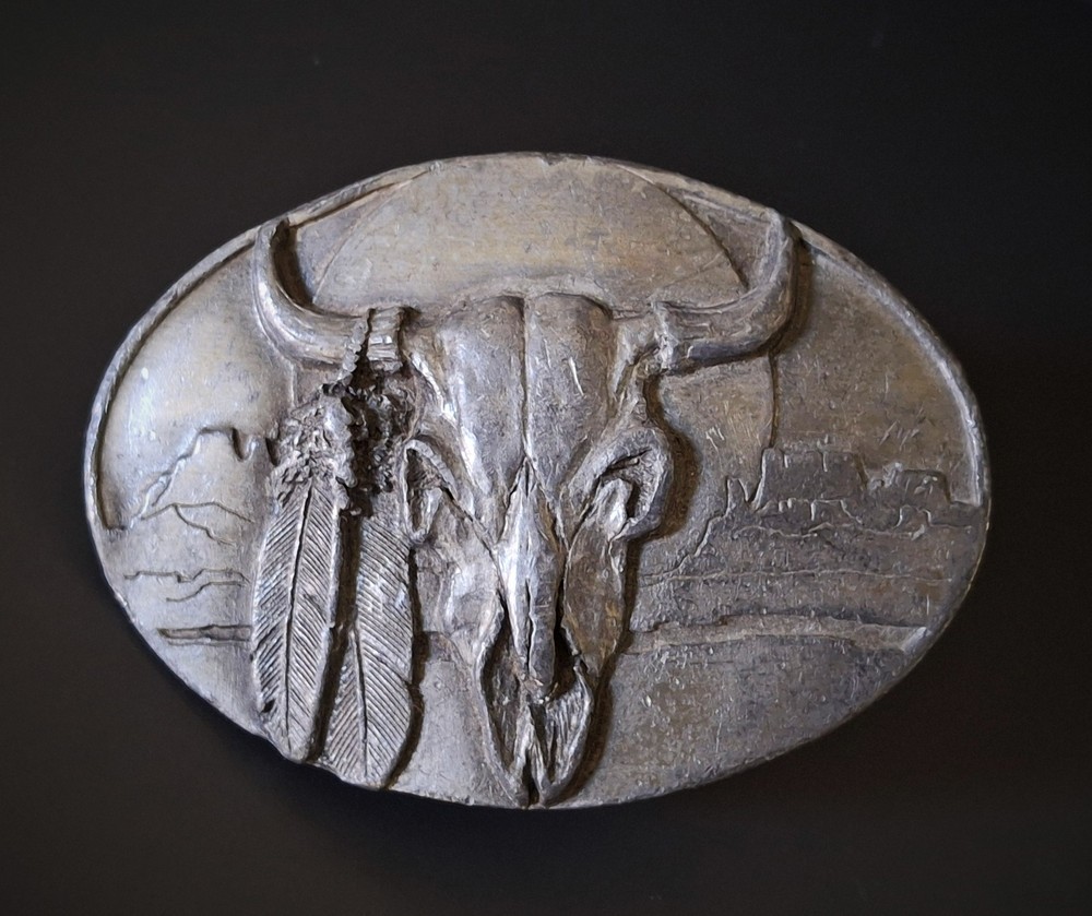 Arroyo Grande Buckle Co Longhorn Belt Buckle with Feather AG30 Made in USA