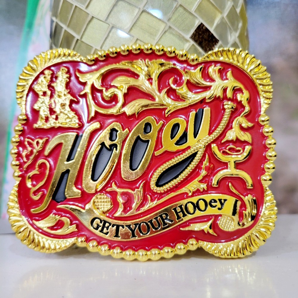 Western belt buckle 3.5 X 4 inches gold red for 2&Prime; belt zinc alloy bling