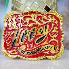 Western belt buckle 3.5 X 4 inches gold red for 2&Prime; belt zinc alloy bling