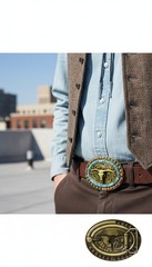 Men Dark Gold Metal Buckle Western Fashion Bull Long Horn Texas Cow Oval Shape