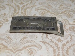 VINTAGE 3 1/2&Prime; WIDE VERMONT THE MORGAN HORSE PEWTER BELT BUCKLE