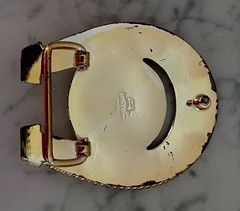 Western Rodeo Belt Buckle Virgin Mary Guadalupe Horse Shoe Silver Gold Tones