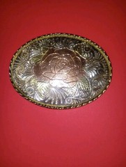 Fancy Ladies Gold Silver & Rose Gold Tone Metal Etched Rose Belt Buckle US Made
