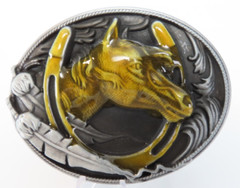 Brass & Pewter Toned Western Horse Horseshoe Belt Buckle Enameled New