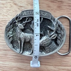the great american belt co vintage Alaska belt buckle USA made deer doe pewter