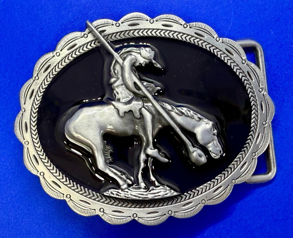 End of the Trail Native American Indian Saga Enameled Silver Color Belt Buckle