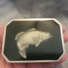 Vintage Bill Callahan Signed Bass Buckle Belt Wildlife in Pewter.