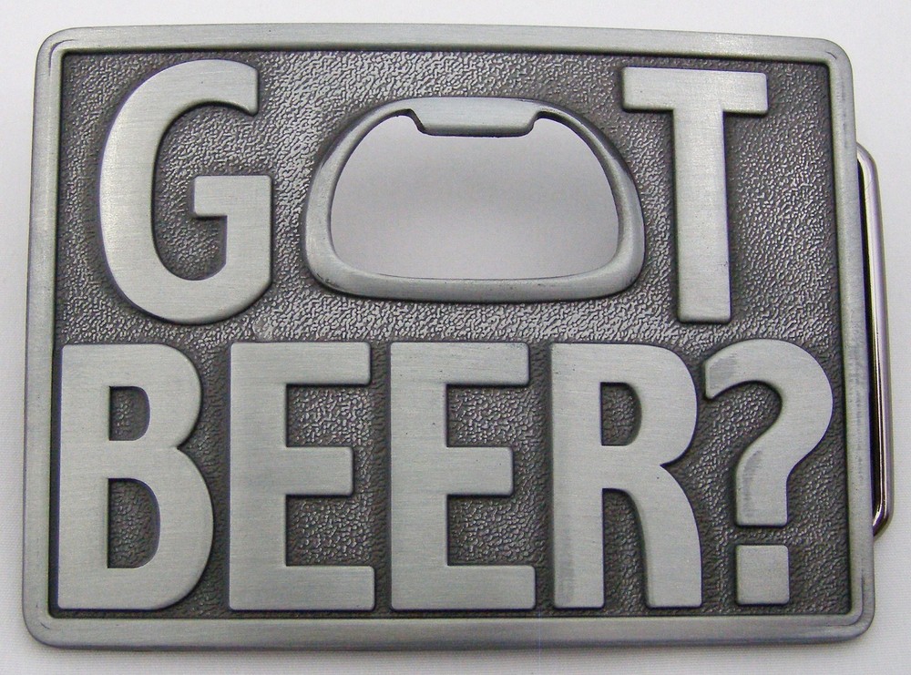 BELT BUCKLES « Got Beer? » Bottle Opener Antiqued Silver Rectangle Western NWOT!