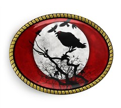 Raven Belt Buckle – Halloween Gothic Red Handmade Artisan Buckle – 955
