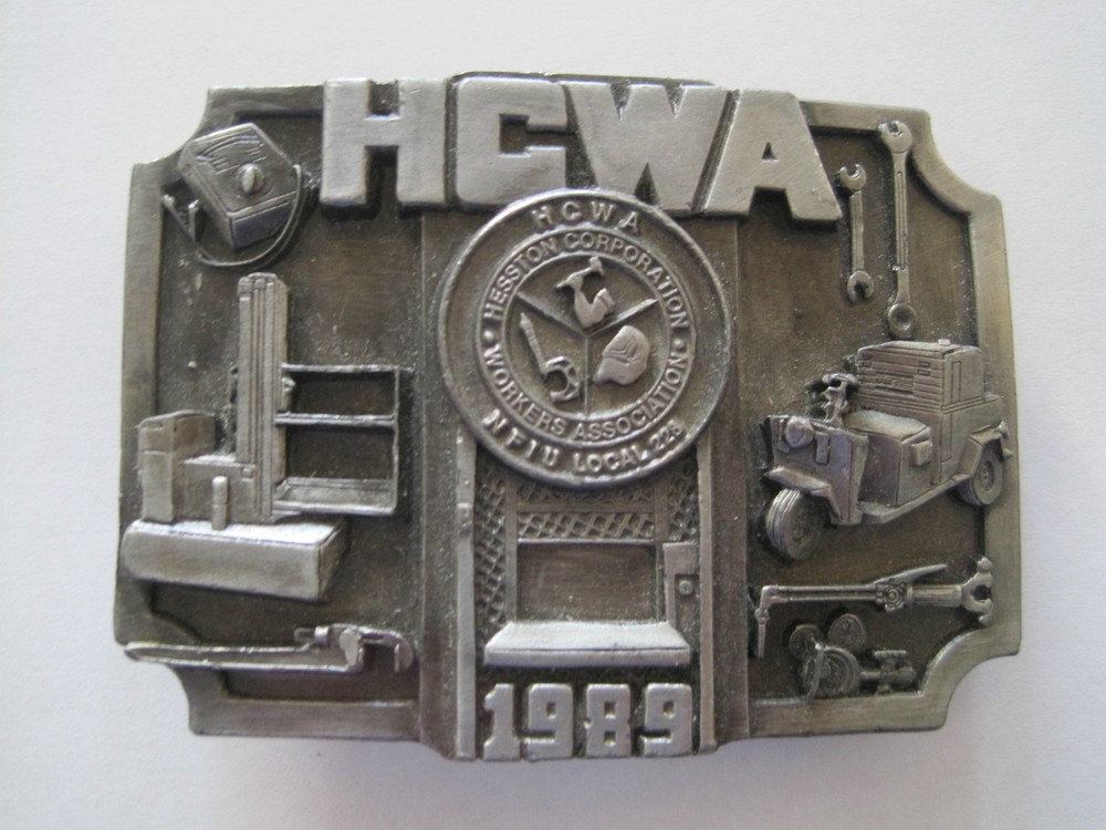 1989 Hesston Corporation Workers Association Belt Buckle By Siskiyou Pewter Tone