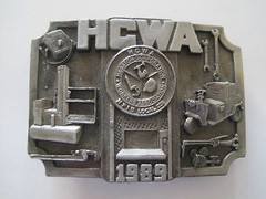 1989 Hesston Corporation Workers Association Belt Buckle By Siskiyou Pewter Tone