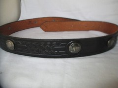Flying Eagle Buckle Brass Tone & Black & Buffalo Nickel Accented Belt Size 38
