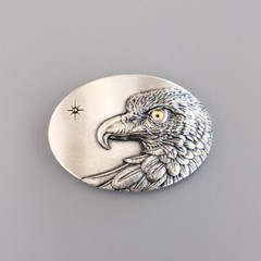 Vintage Silver Plated Oval Sun Eagle Belt Buckle With Yellow Eye