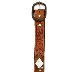 Montana Silversmiths Western Belt 32&Prime; Tooled Leather Cowhide Studs Statement