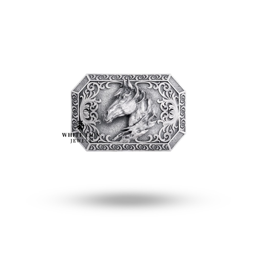 3D Horse Face Racing Jockey Polo Man Belt Buckle 925 Sterling Silver