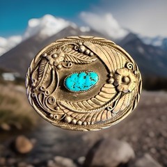 Vintage USA Made HANDCRAFTED Belt Buckle SSI Western NATIVE AMERICAN Turquoise