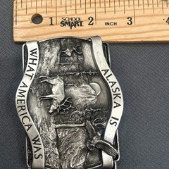 VTG 1981 Alaska Belt Buckle Wildlife Deer Eagle Mountain Western Bergamot Brass