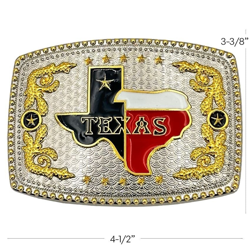 Oversize COLORED TEXAS STATE Flag SILVER & GOLD Belt Buckle Cowboy Cowgirl