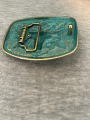 Longhorn Steer Skull Belt Buckle Patina Western Cowboy Bull Cow Green Gold