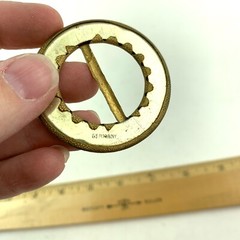 Vintage Made In Germany Brooch Belt Buckle? Hammered Gold Tone Green Enamel